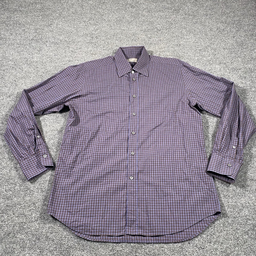 Canali Mens Large Gingham Check Long Sleeve Oxford Button Shirt Made in Italy - Picture 3 of 8